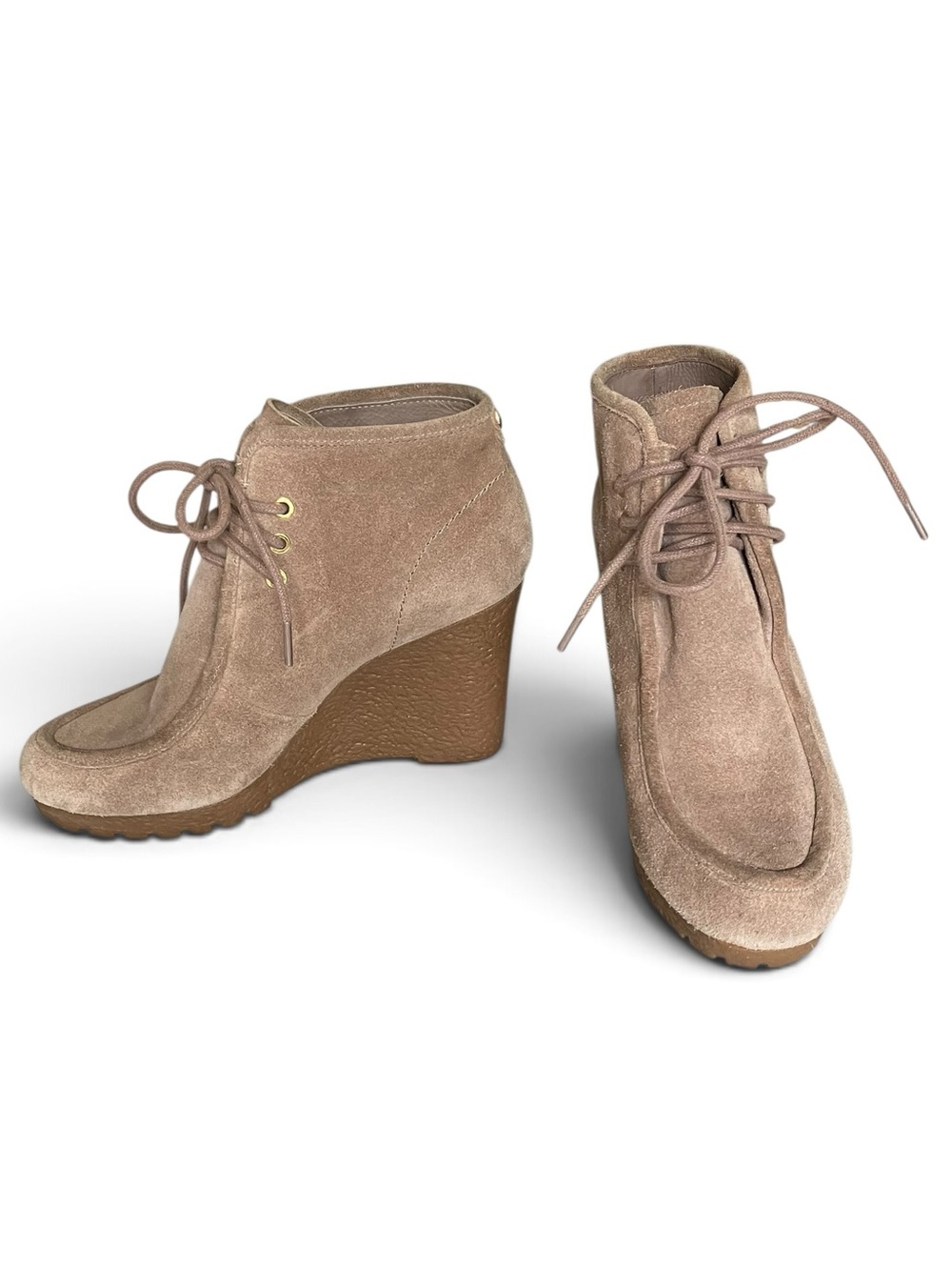MICHAEL KORS Rory Bootie DUNE SUEDE Beige Wedge Lace Up Women’s 7.5